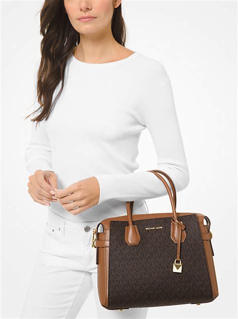 michael kors studio mercer large leather satchel|Michael Kors mercer belted satchel.